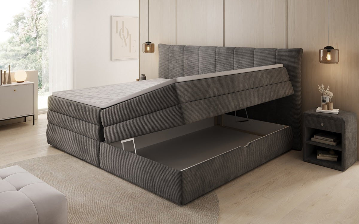 Familien Boxspringbett Stella in 220/240x200 mit Stauraum in Cord