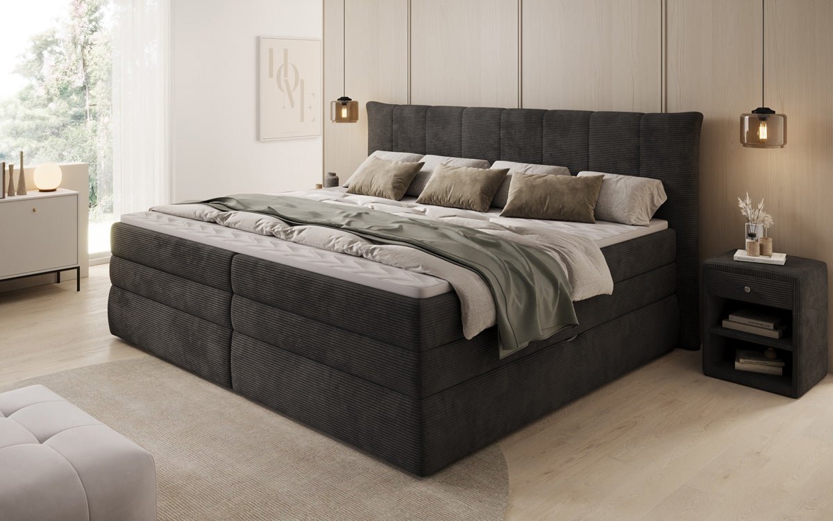 Familien Boxspringbett Stella in 220/240x200 mit Stauraum in Cord