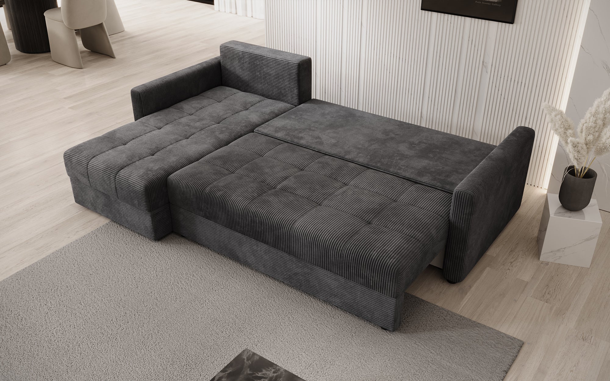 Designer Sofa Roma in Cord mit Schlaf- und Klappfunktion