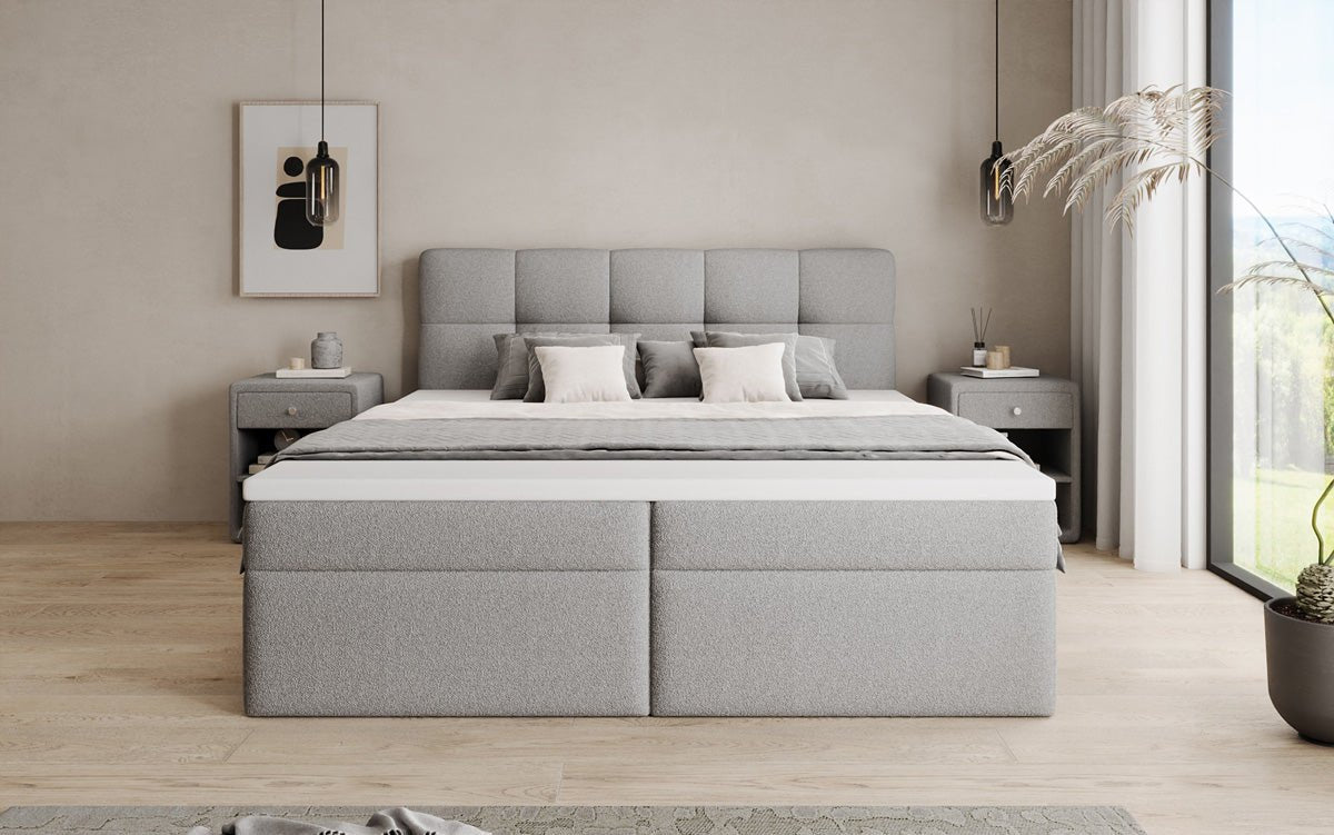 Boxspringbett Cozy II in Teddy Bouclé mit Stauraum