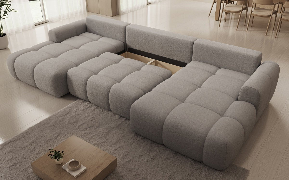 Designer Sofa Analfi U mit Schlaf- und Klappfunktion in Bouclé