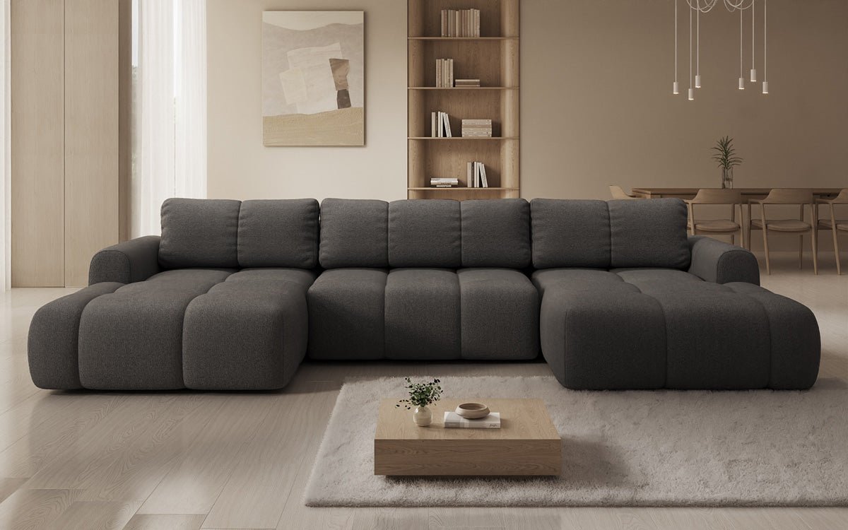 Designer Sofa Analfi U mit Schlaf- und Klappfunktion in Bouclé
