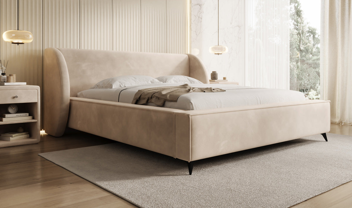 Designer Polsterbett Freya in Samt mit Stauraum
