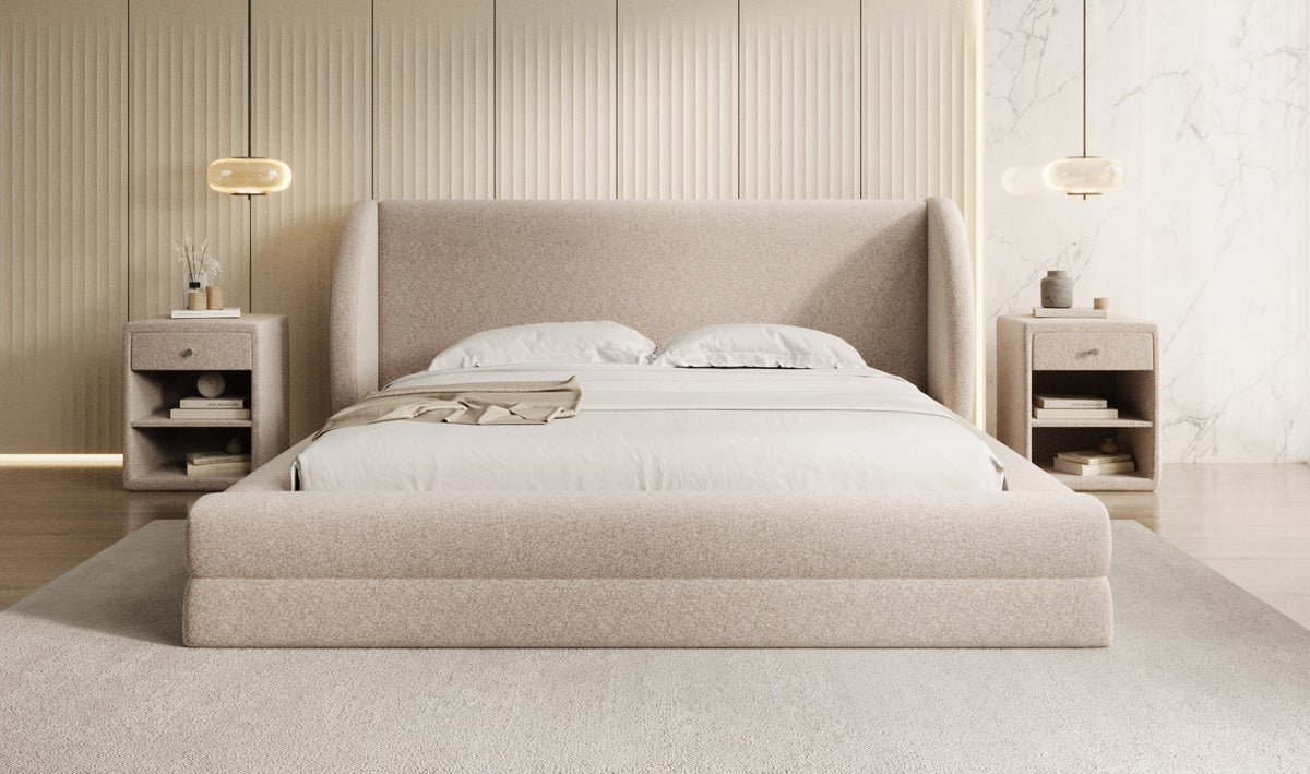 Designer Polsterbett Liv in Strukturstoff mit Stauraum