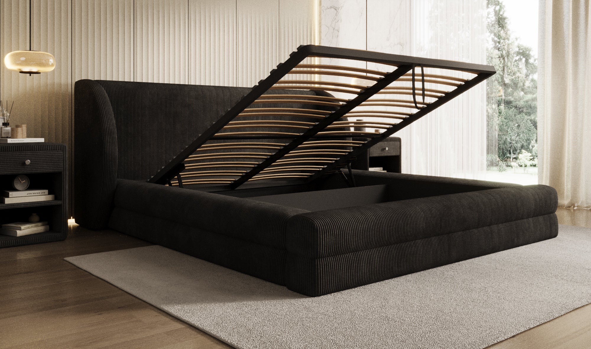 Designer Polsterbett Liv Cord mit Stauraum