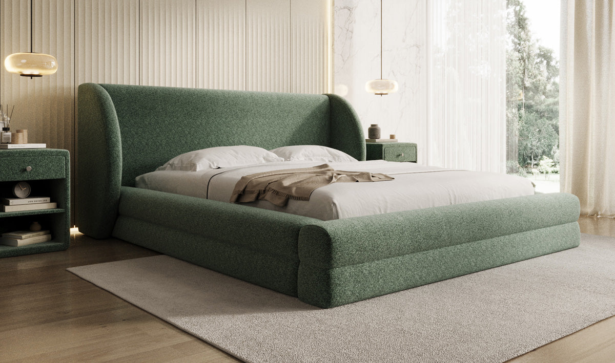 Designer Polsterbett Liv in Strukturstoff mit Stauraum