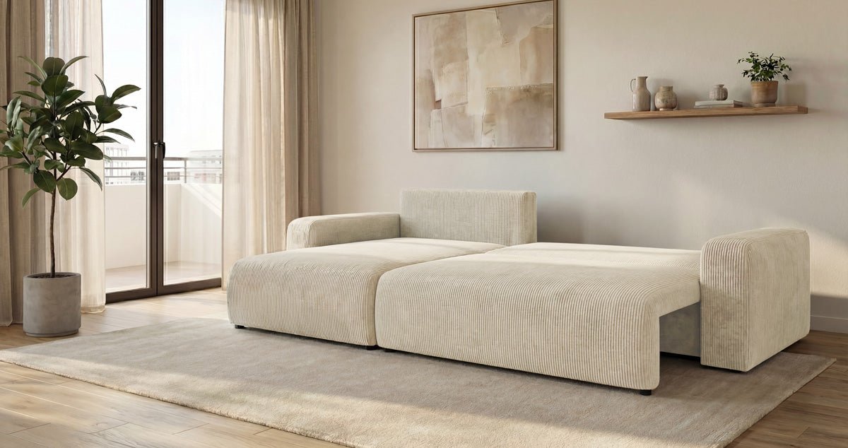 Designer Sofa Noma mit Schlaf- und Klappfunktion in Cord