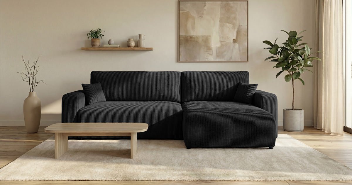 Designer Sofa Noma mit Schlaf- und Klappfunktion in Cord