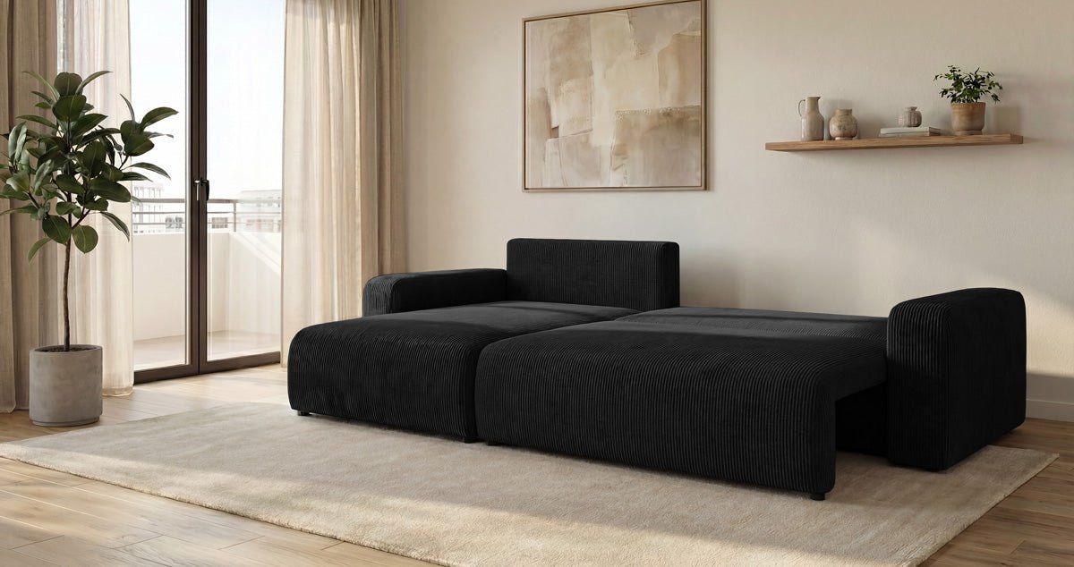 Designer Sofa Noma mit Schlaf- und Klappfunktion in Cord