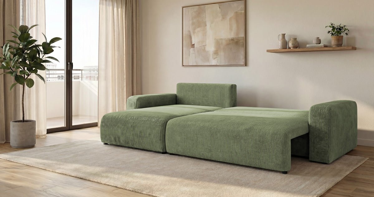 Designer Sofa Noma mit Schlaf- und Klappfunktion in Cord