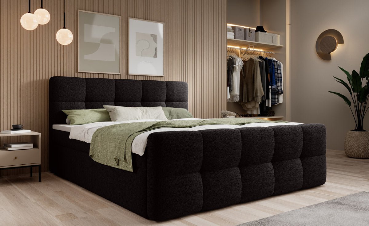 Boxspringová posteľ Cozy Bouclé so stauraumom