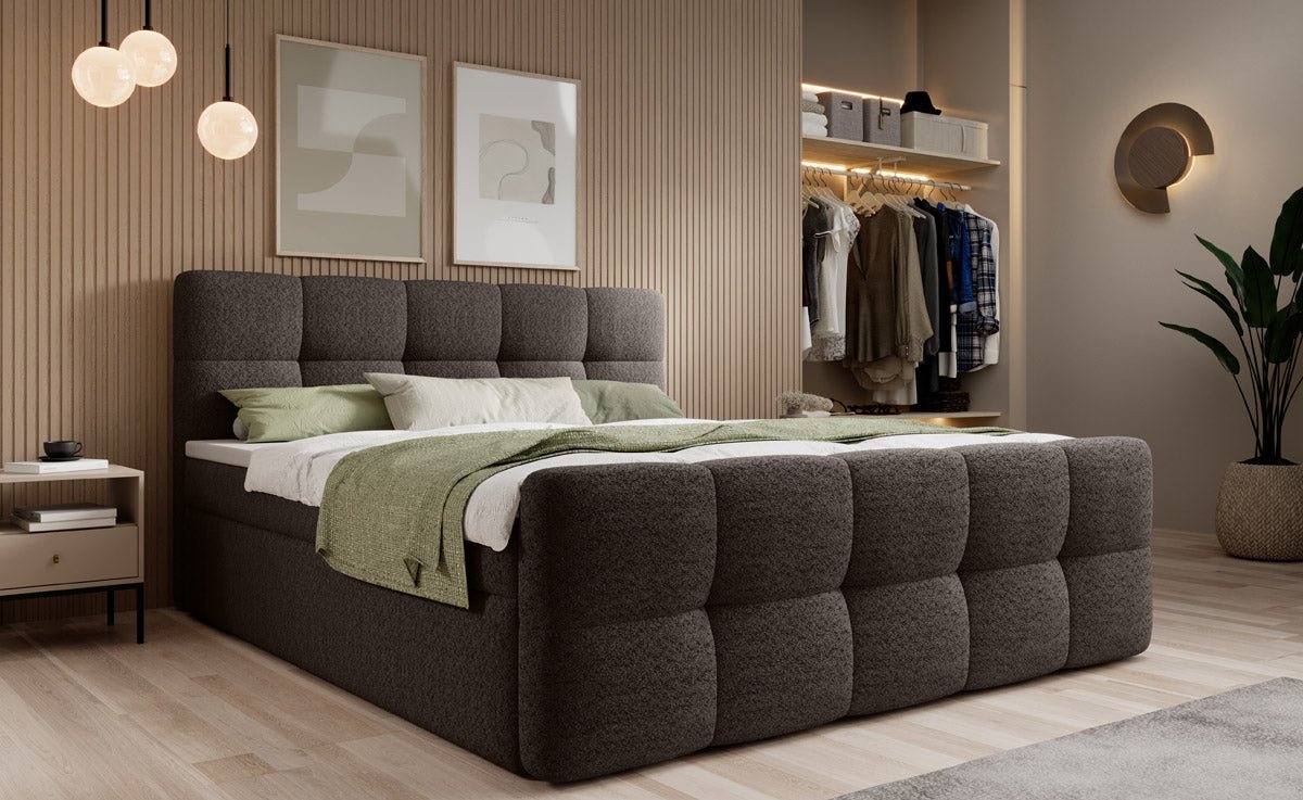 Boxspringová posteľ Cozy Bouclé so stauraumom