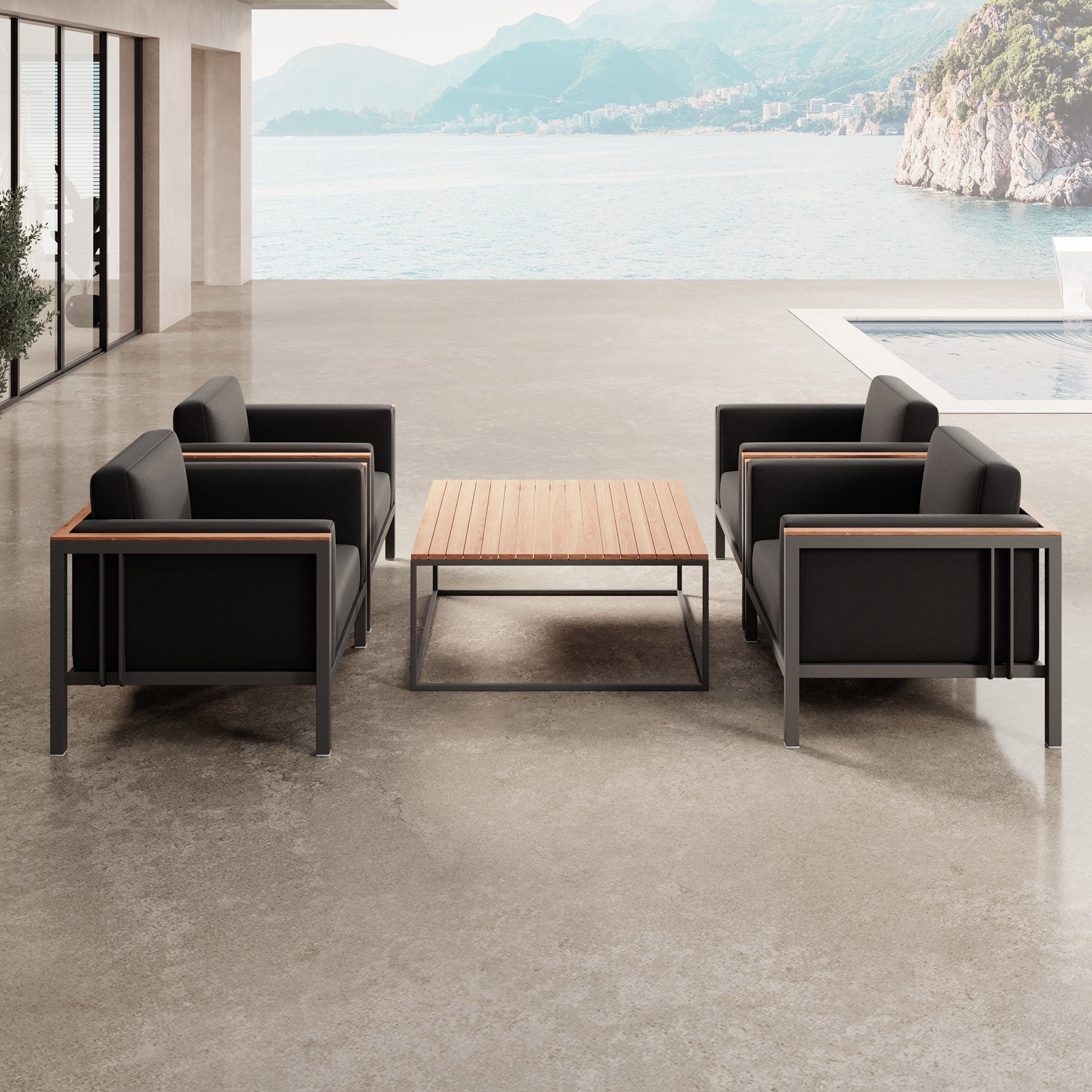 Euphoria – 4 Loungesessel & Tisch aus Aluminium | Aevora™ Kollektion
