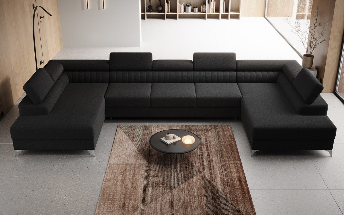 Designer Sofa Aurea U XXL mit Schlaf- und Klappfunktion in Bouclé