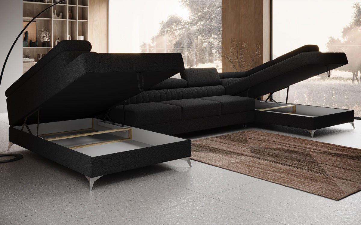 Designer Sofa Aurea U XXL mit Schlaf- und Klappfunktion in Bouclé