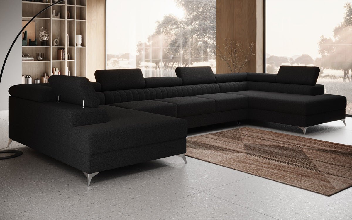 Designer Sofa Aurea U XXL mit Schlaf- und Klappfunktion in Bouclé