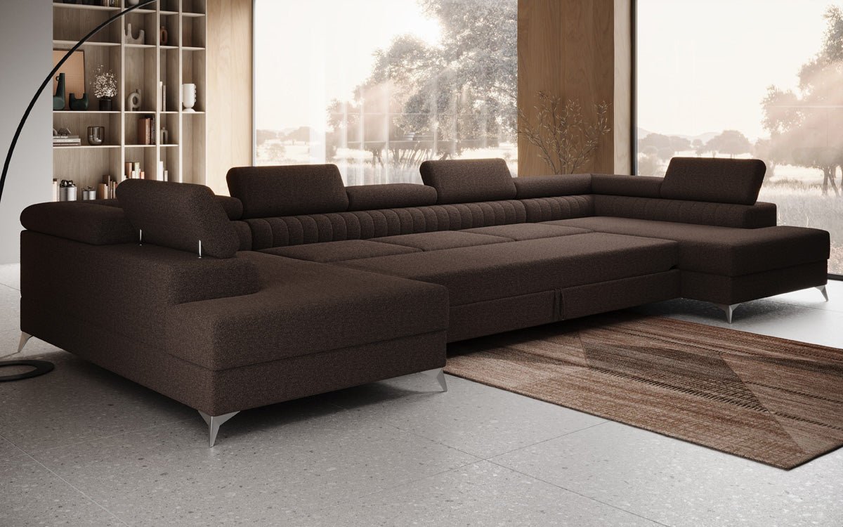 Designer Sofa Aurea U XXL mit Schlaf- und Klappfunktion in Bouclé