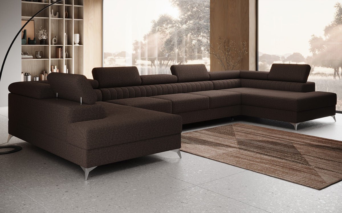 Designer Sofa Aurea U XXL mit Schlaf- und Klappfunktion in Bouclé