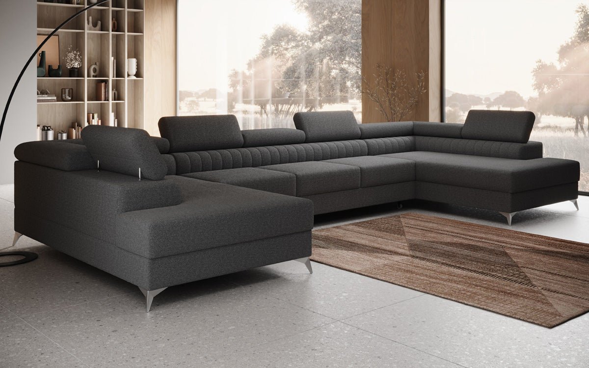 Designer Sofa Aurea U XXL mit Schlaf- und Klappfunktion in Bouclé