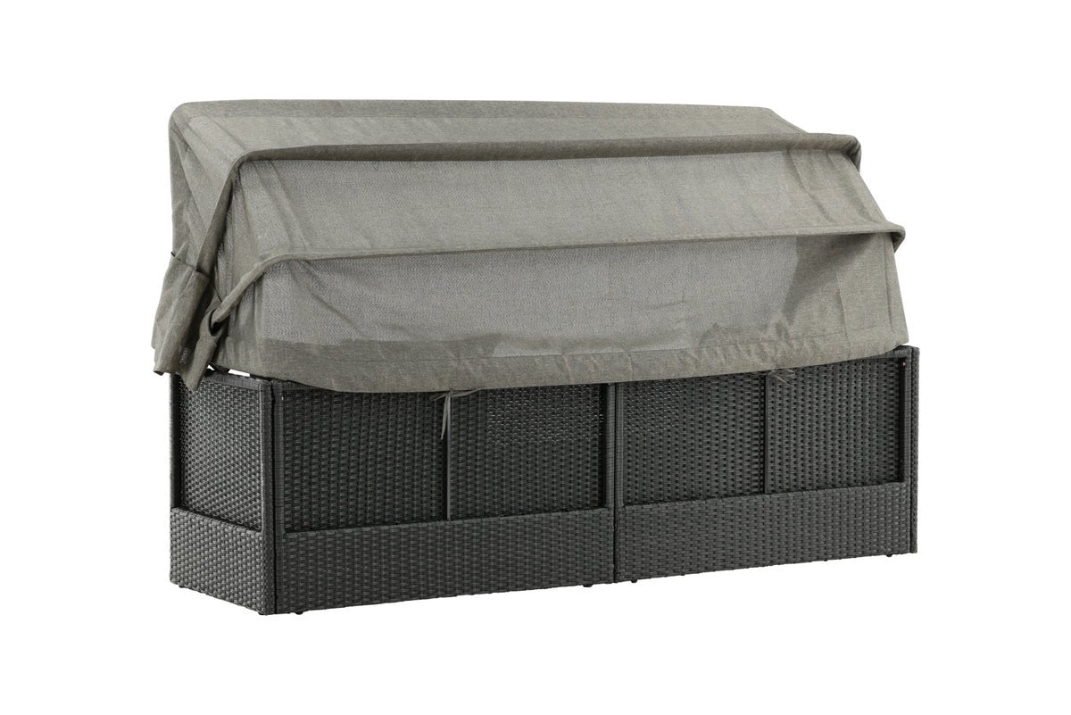 Garten Daybed Merano – Outdoor-Liege mit Sonnendach aus Polyrattan in Schwarz