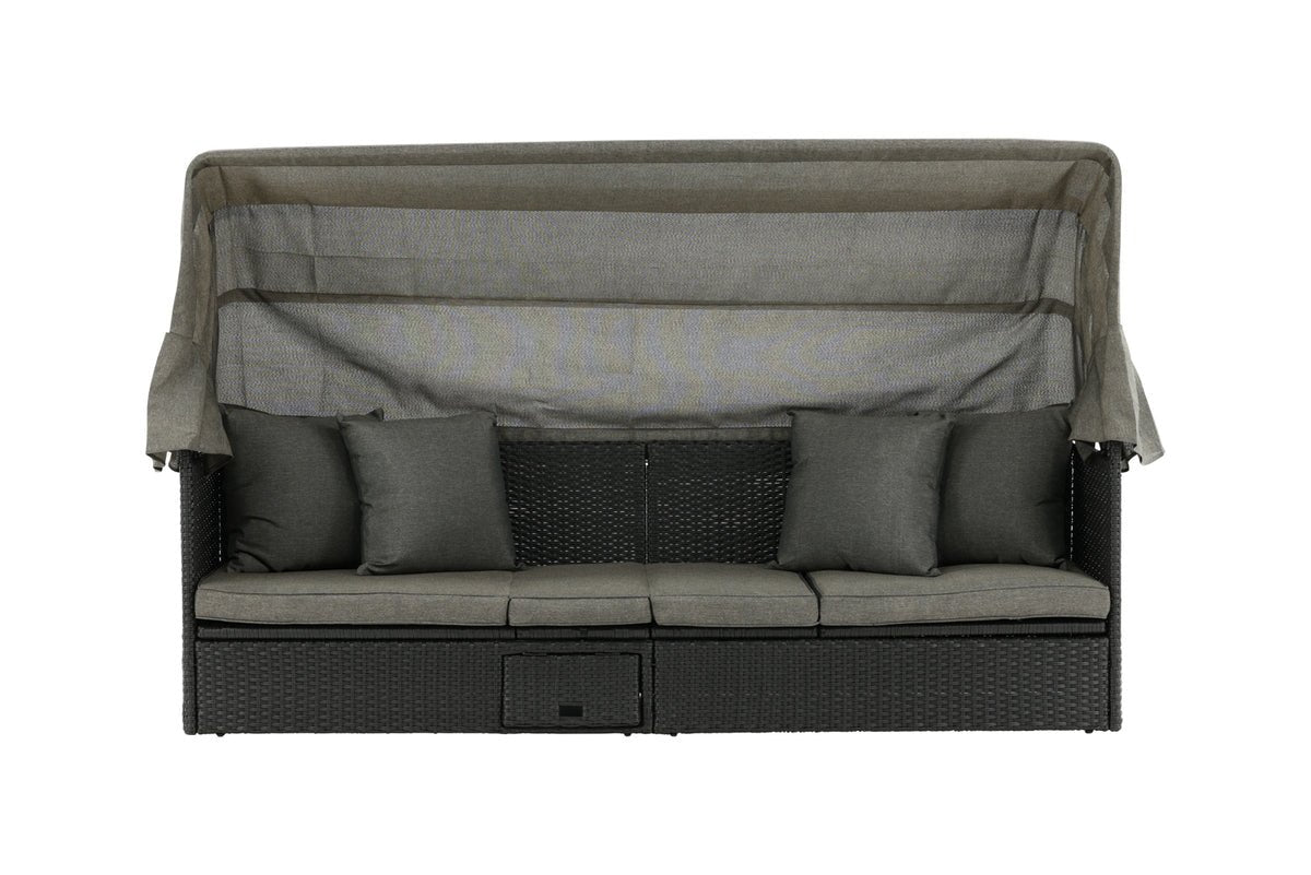 Garten Daybed Merano – Outdoor-Liege mit Sonnendach aus Polyrattan in Schwarz