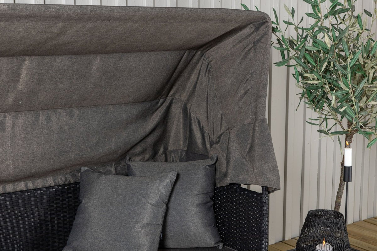 Garten Daybed Merano – Outdoor-Liege mit Sonnendach aus Polyrattan in Schwarz