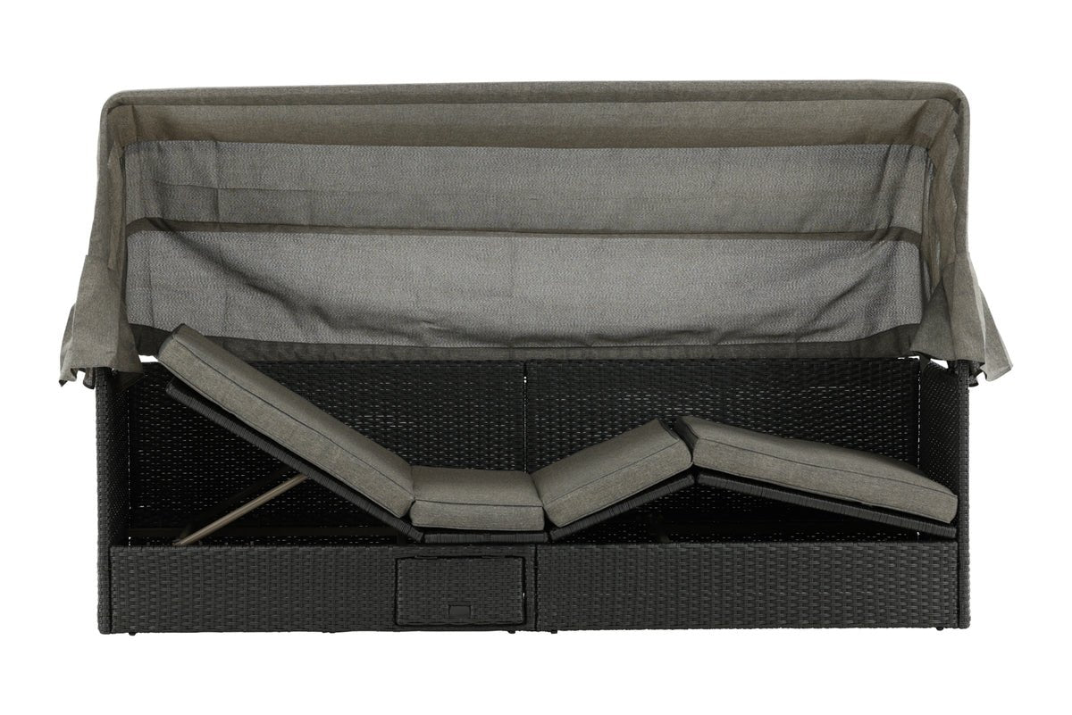 Garten Daybed Merano – Outdoor-Liege mit Sonnendach aus Polyrattan in Schwarz