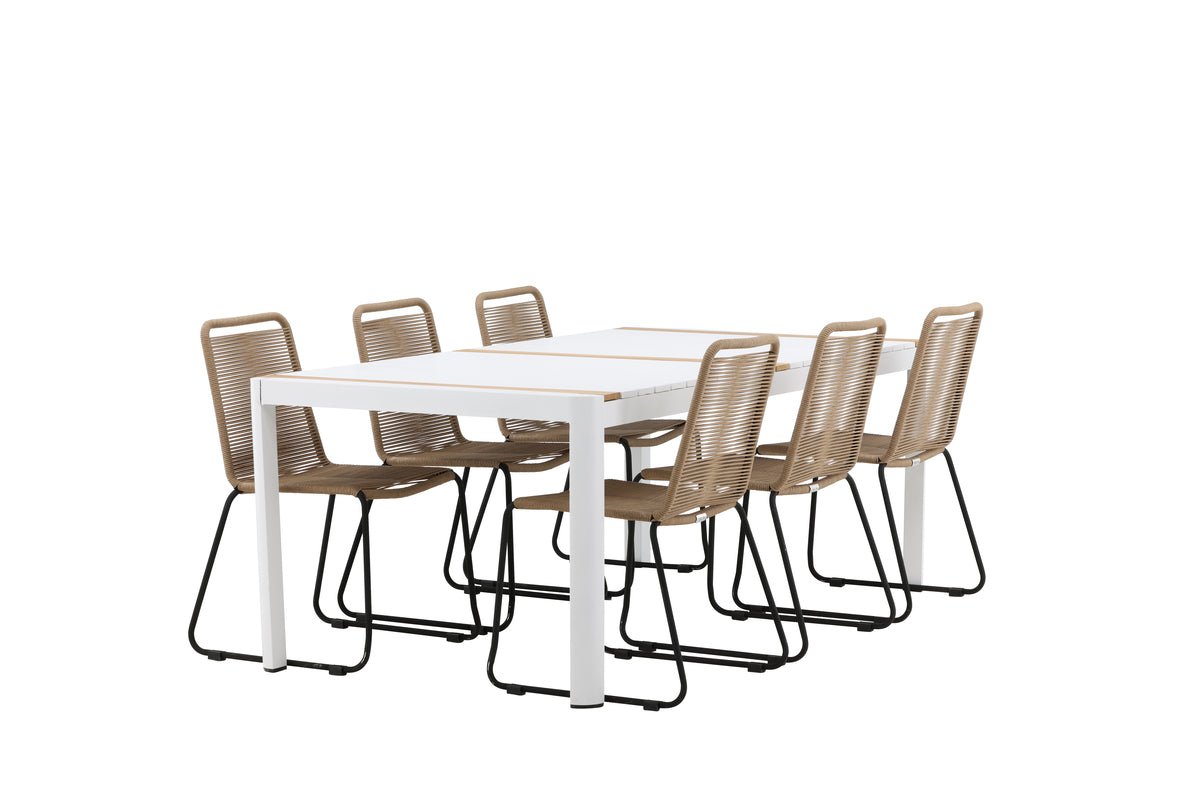 Garten Essgruppe Alvora – 7-teiliges Gartenmöbel-Set in Weiß/Braun