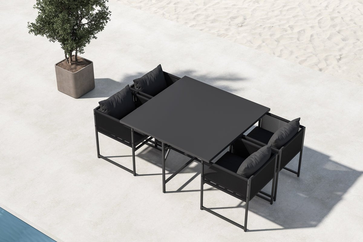 Garten Essgruppe Auren – 5-teiliges Gartenmöbel-Set aus Stahl und Glas