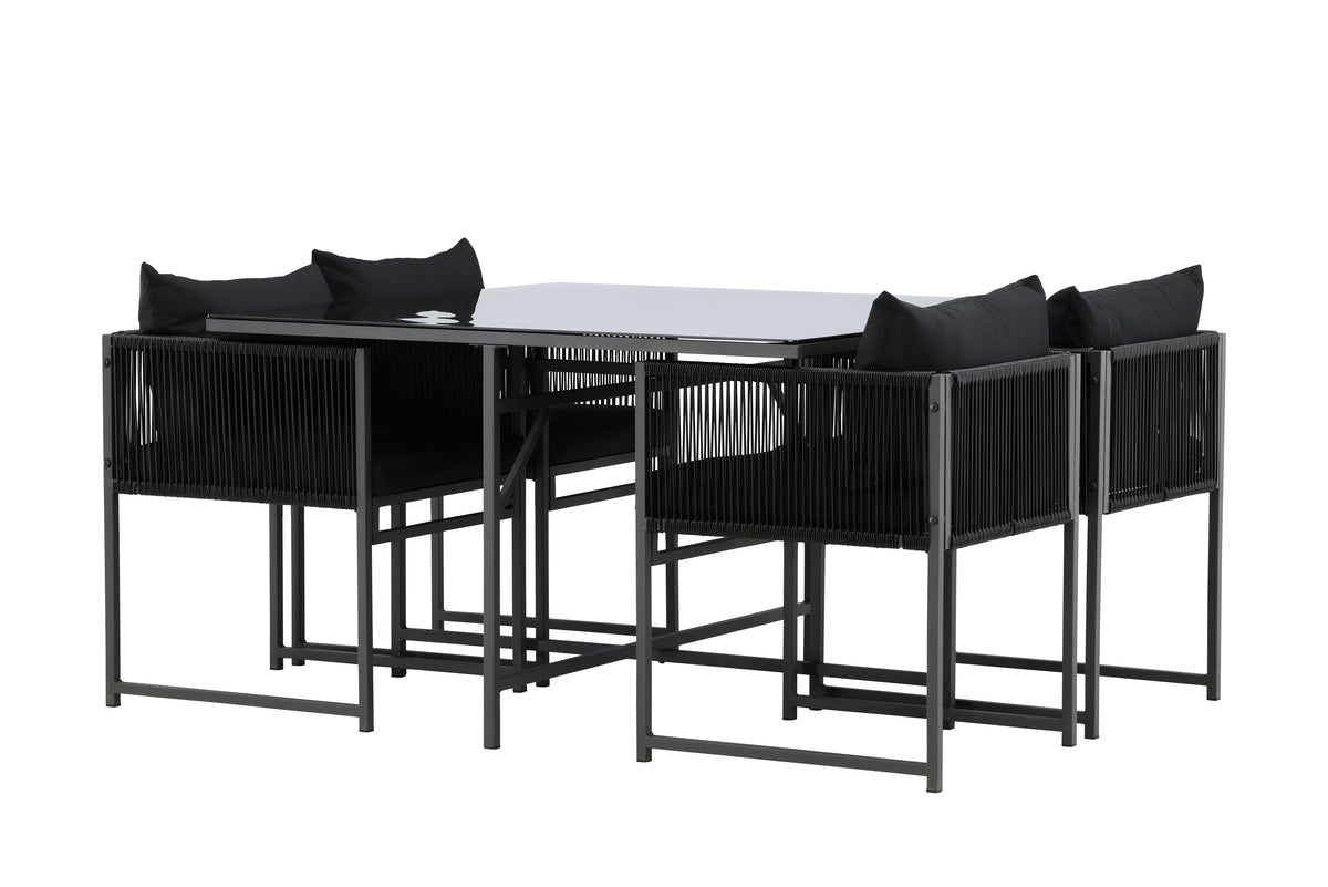 Garten Essgruppe Auren – 5-teiliges Gartenmöbel-Set aus Stahl und Glas