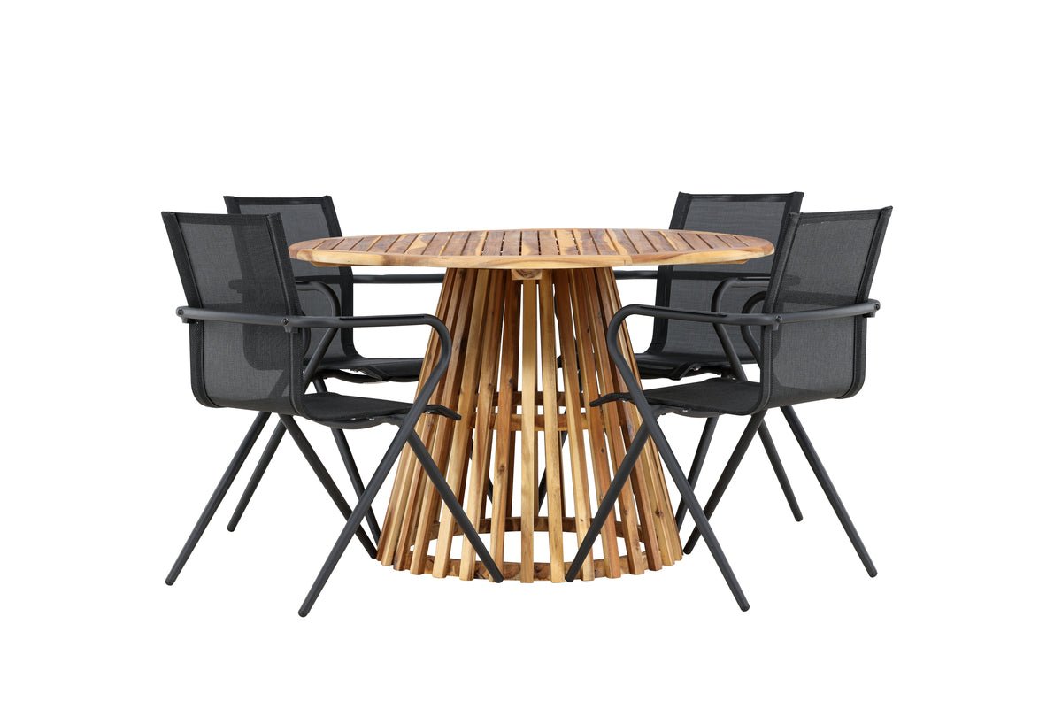 Garten Essgruppe Leone – 5-teiliges Gartenmöbel-Set mit rundem Tisch aus Akazie
