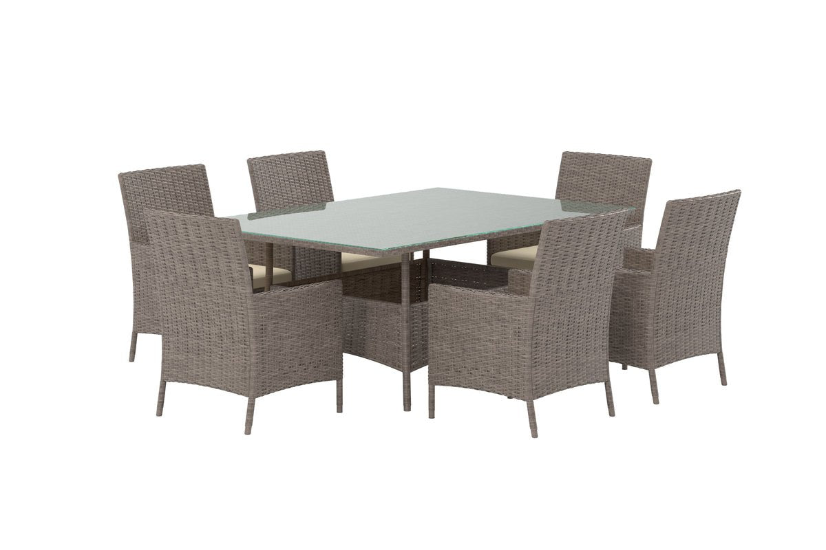 Garten Essgruppe Vireta – 7-teiliges Set aus synthetischem Rattan