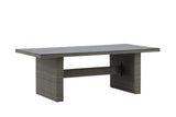 Garten Esstisch Valerio - 200x100 cm aus grauem Rattan mit Glasplatte