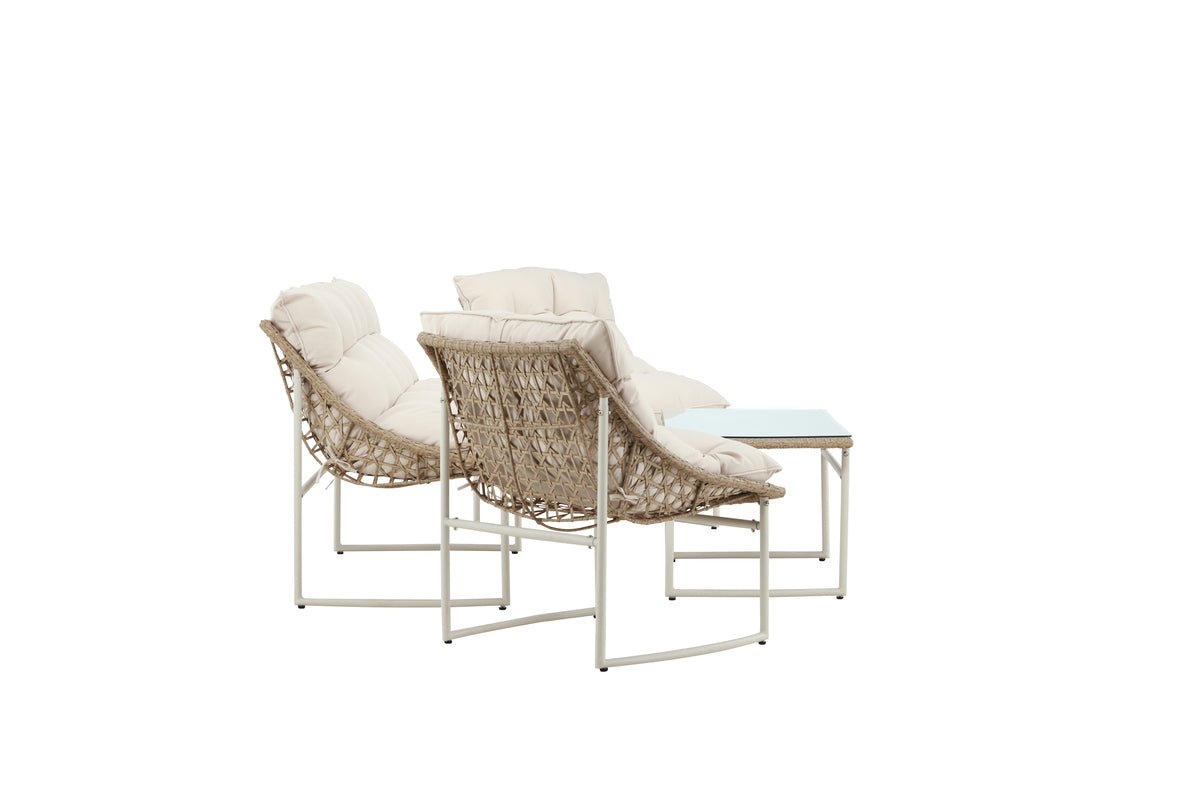 Garten Loungeset Alisa – 4-teilig mit Glastisch & beigen Sitzkissen