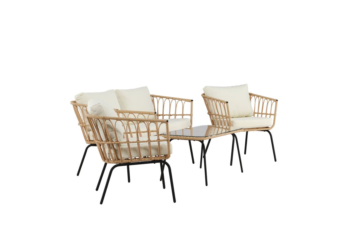 Garten Loungeset Arima – aus Rattan & Metall mit Glasplatte