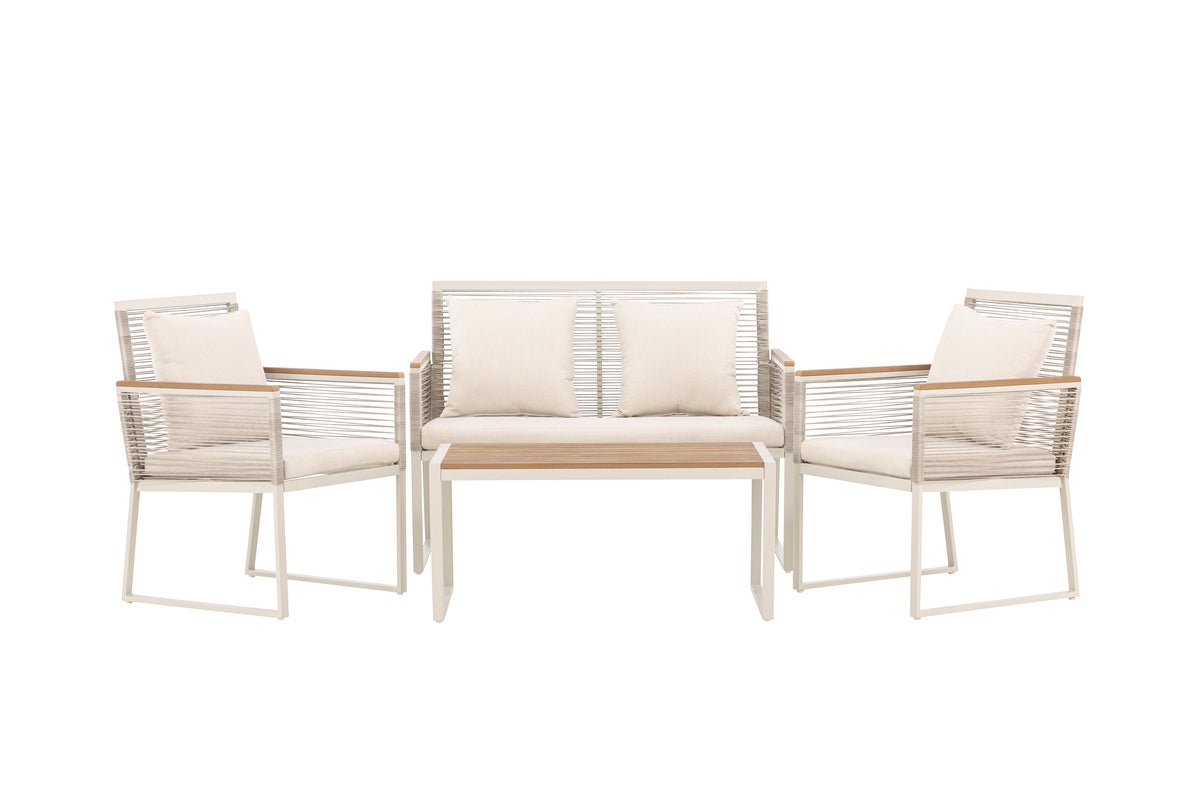 Garten Loungeset Janel – 4-teilig mit Holztisch in Beige