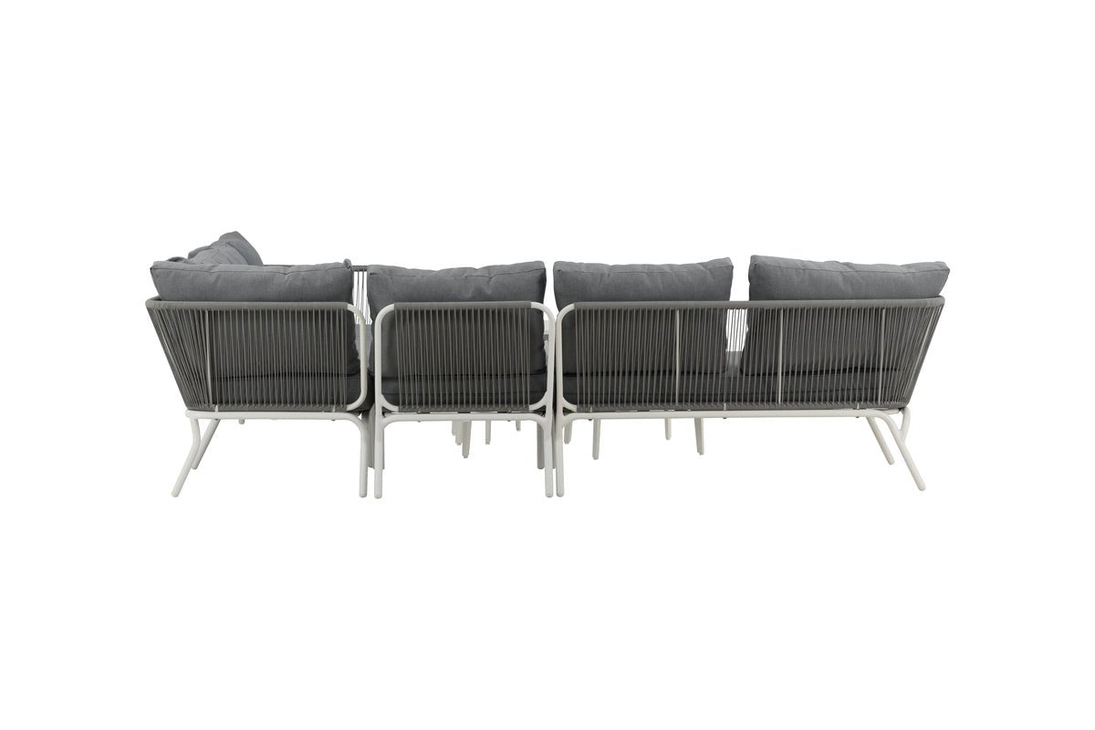 Garten Loungeset Lexy - aus weißem Stahl mit grauen Kissen