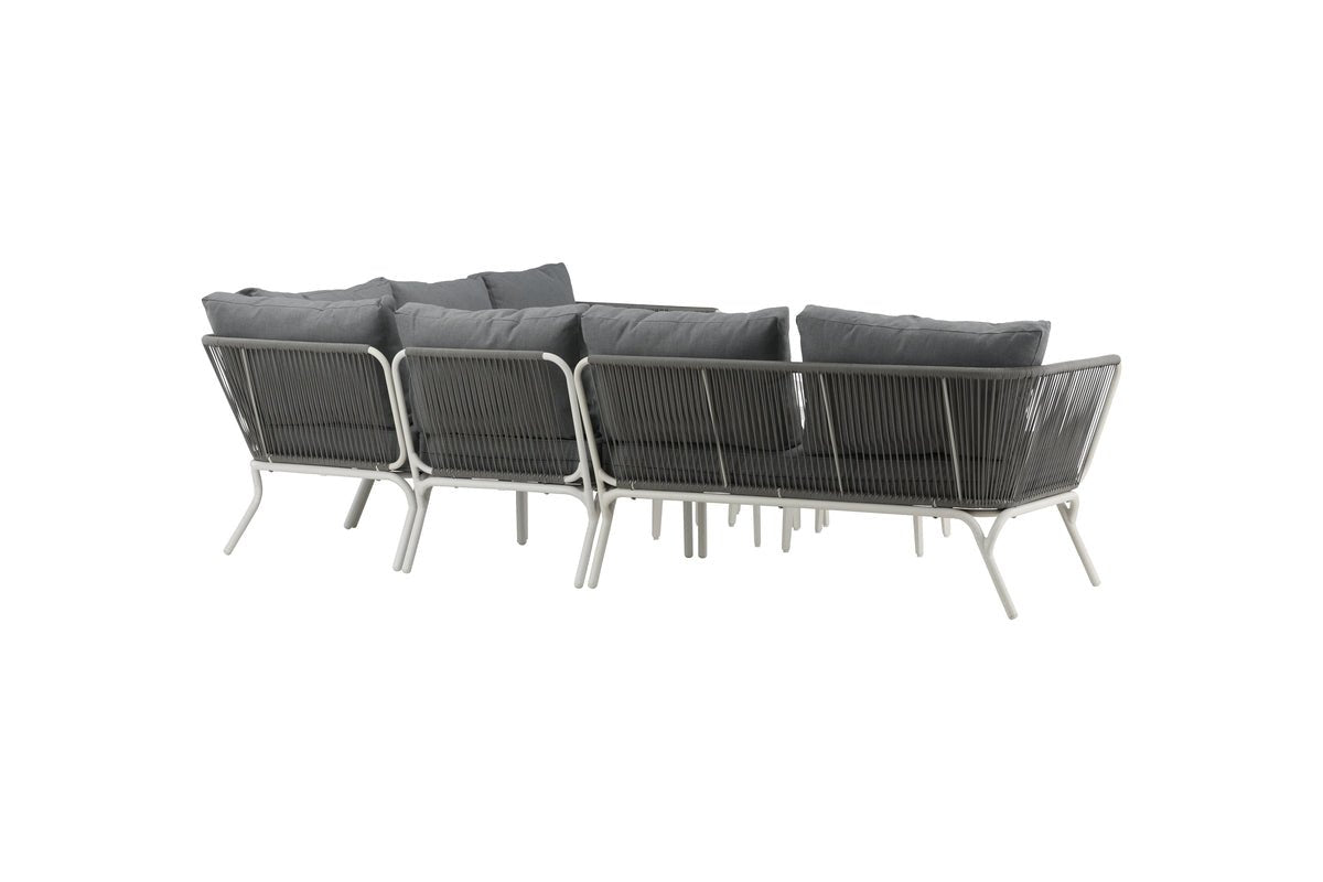 Garten Loungeset Lexy - aus weißem Stahl mit grauen Kissen