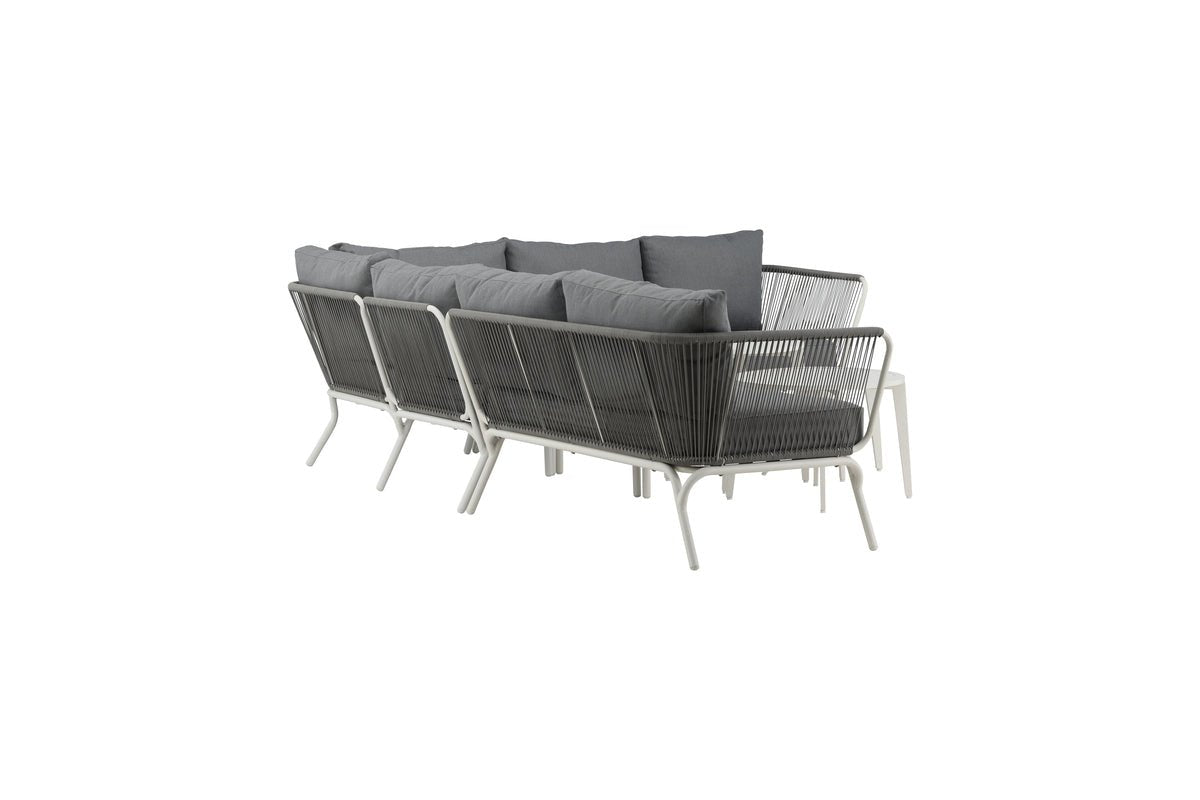 Garten Loungeset Lexy - aus weißem Stahl mit grauen Kissen
