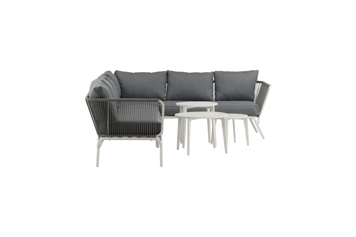 Garten Loungeset Lexy - aus weißem Stahl mit grauen Kissen