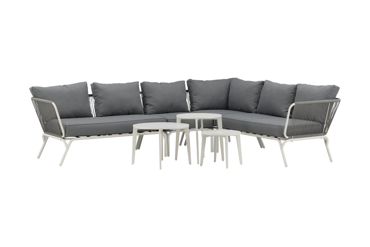 Garten Loungeset Lexy - aus weißem Stahl mit grauen Kissen
