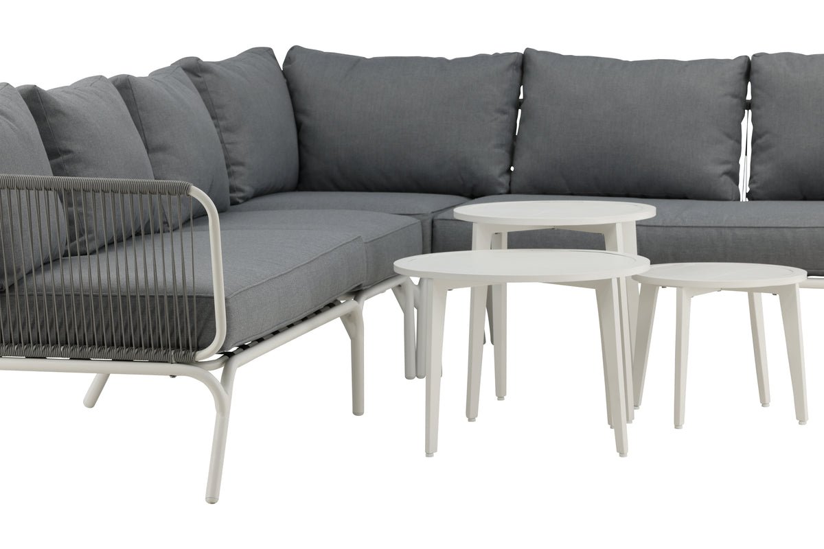 Garten Loungeset Lexy - aus weißem Stahl mit grauen Kissen