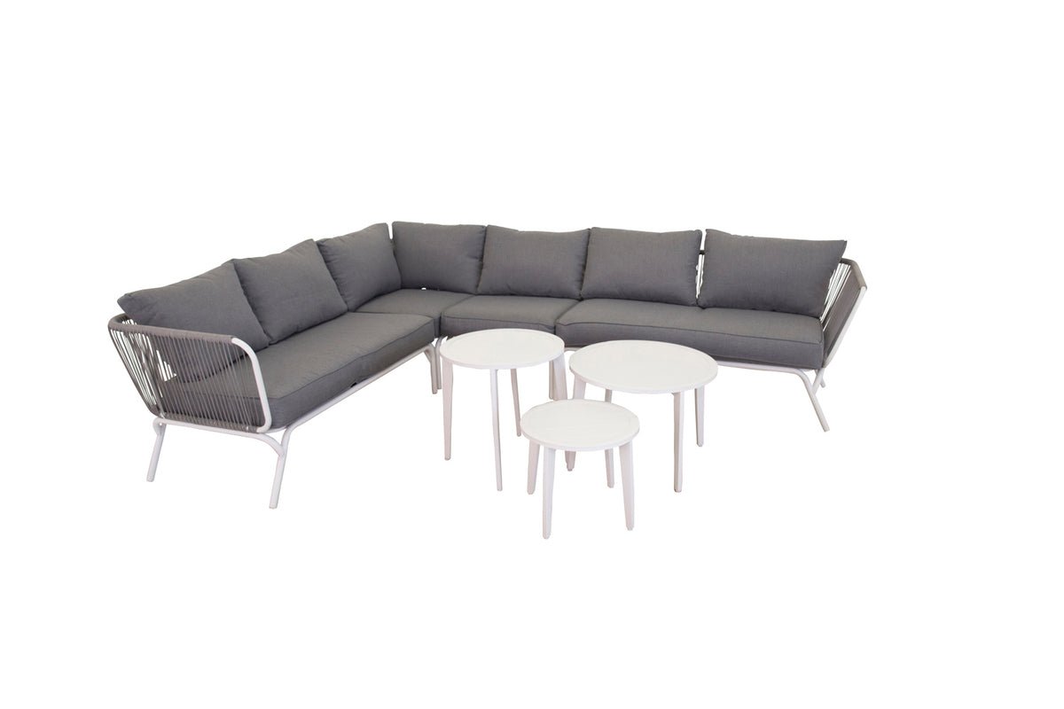 Garten Loungeset Lexy - aus weißem Stahl mit grauen Kissen