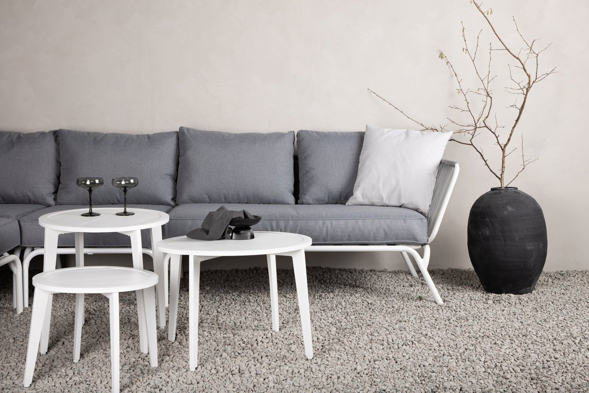 Garten Loungeset Lexy - aus weißem Stahl mit grauen Kissen