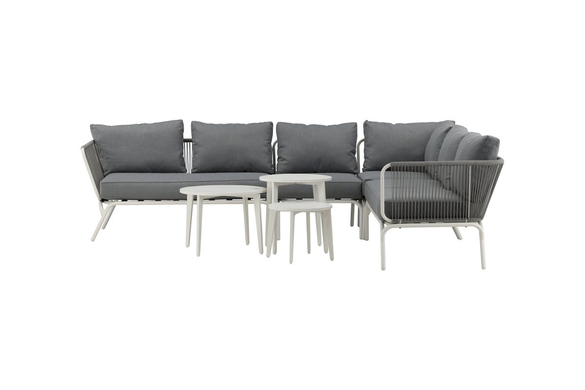 Garten Loungeset Lexy - aus weißem Stahl mit grauen Kissen