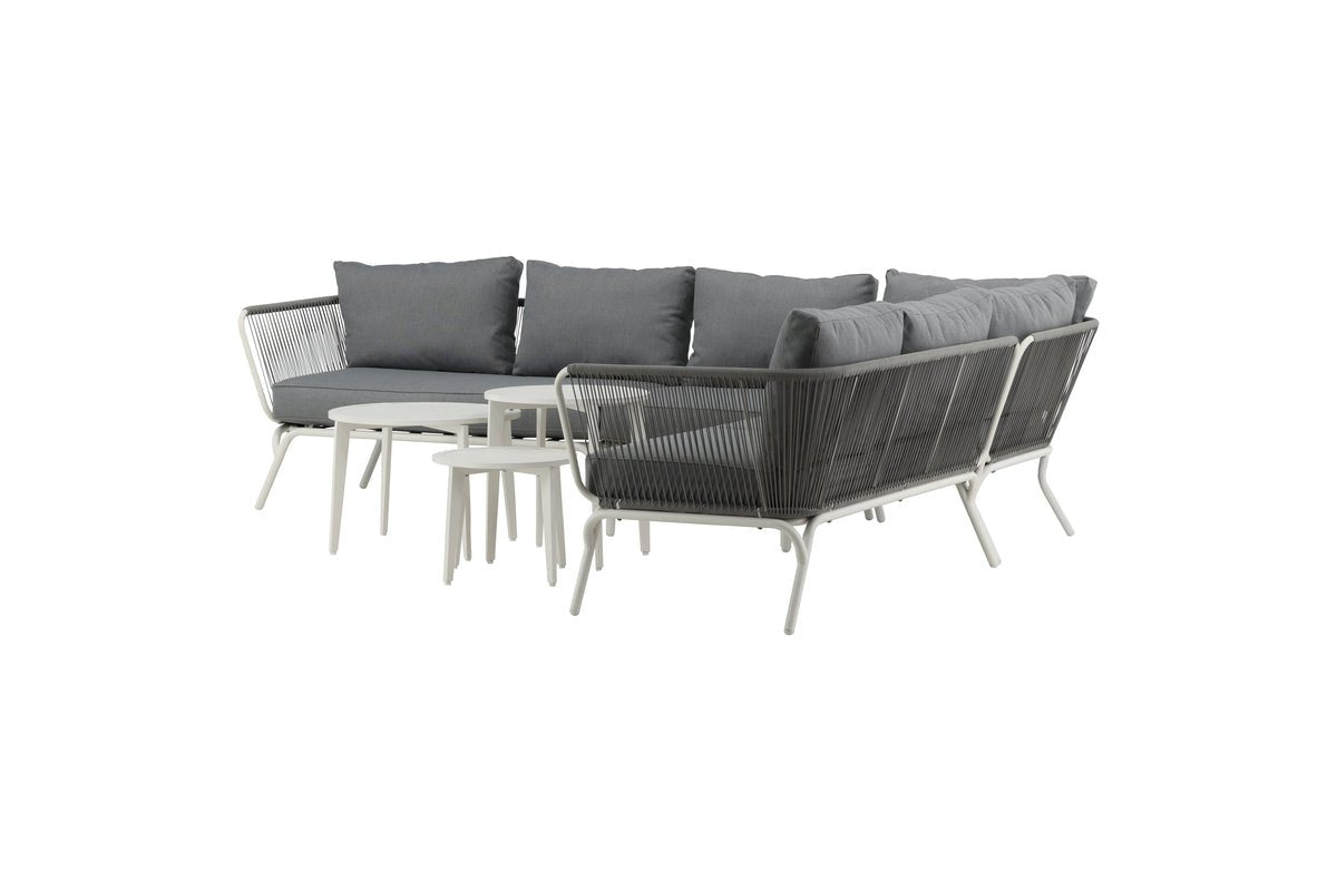 Garten Loungeset Lexy - aus weißem Stahl mit grauen Kissen