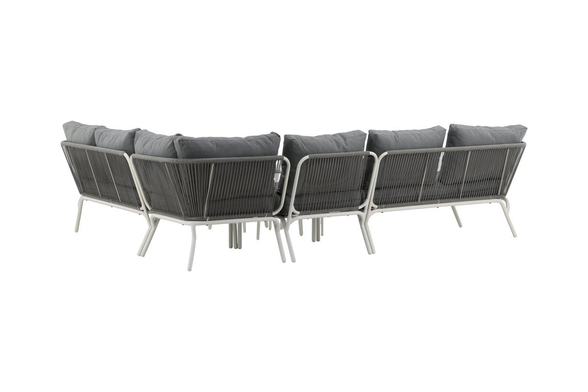 Garten Loungeset Lexy - aus weißem Stahl mit grauen Kissen