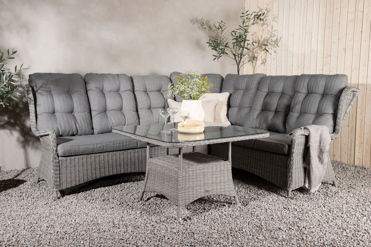 Garten Loungeset Samui – aus Aluminium & Polyrattan mit Glas-Couchtisch