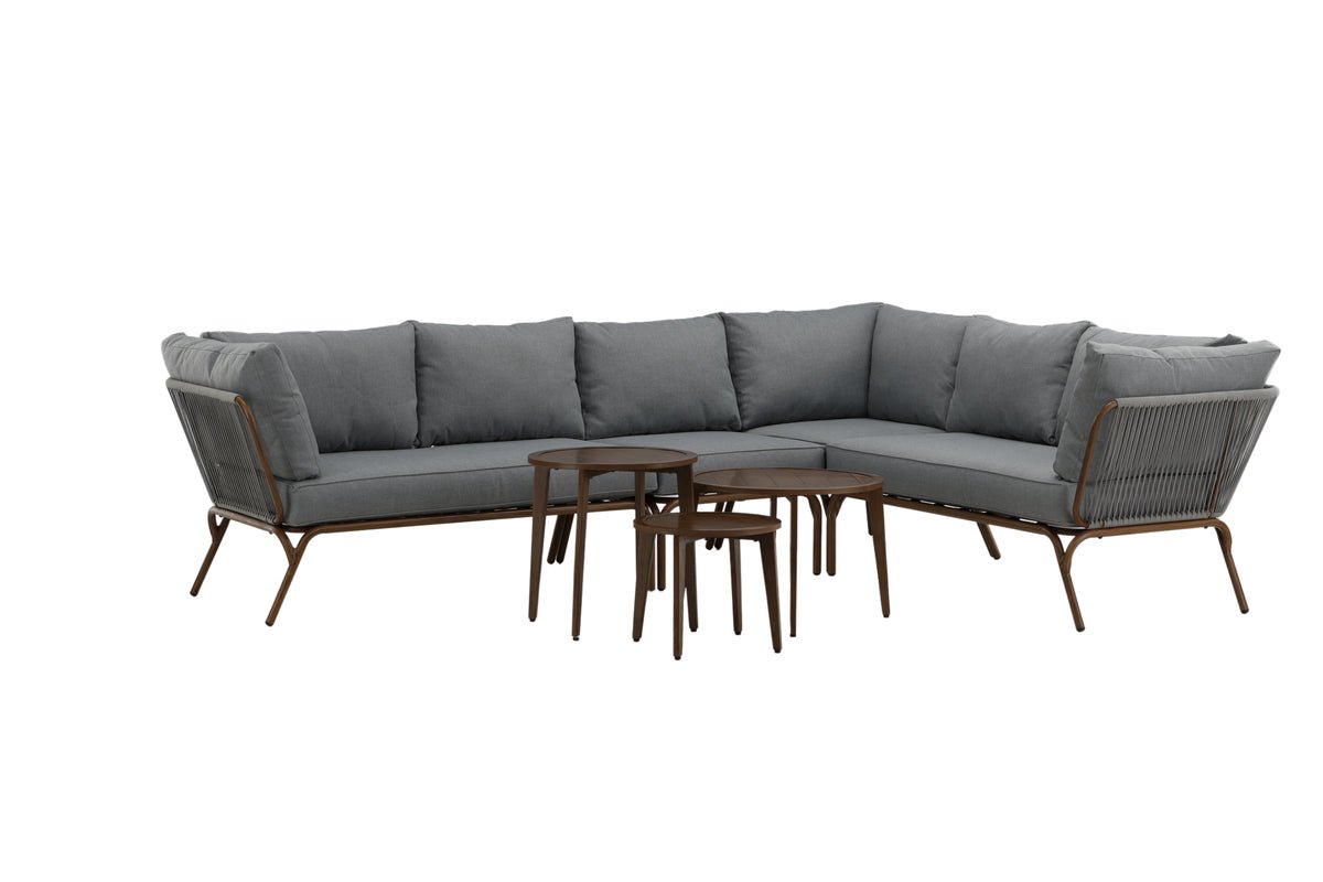 Garten Loungeset Xenia - aus braunem Stahl mit grauen Kissen