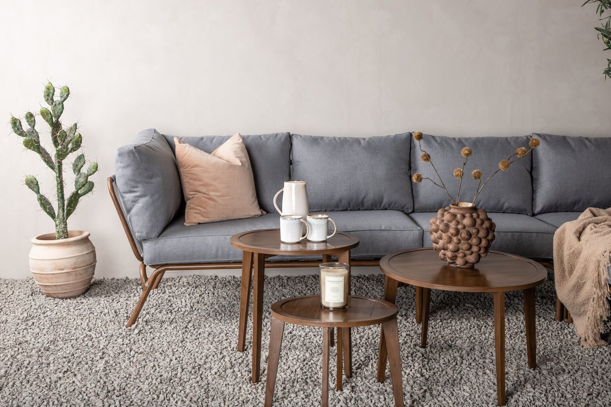 Garten Loungeset Xenia - aus braunem Stahl mit grauen Kissen
